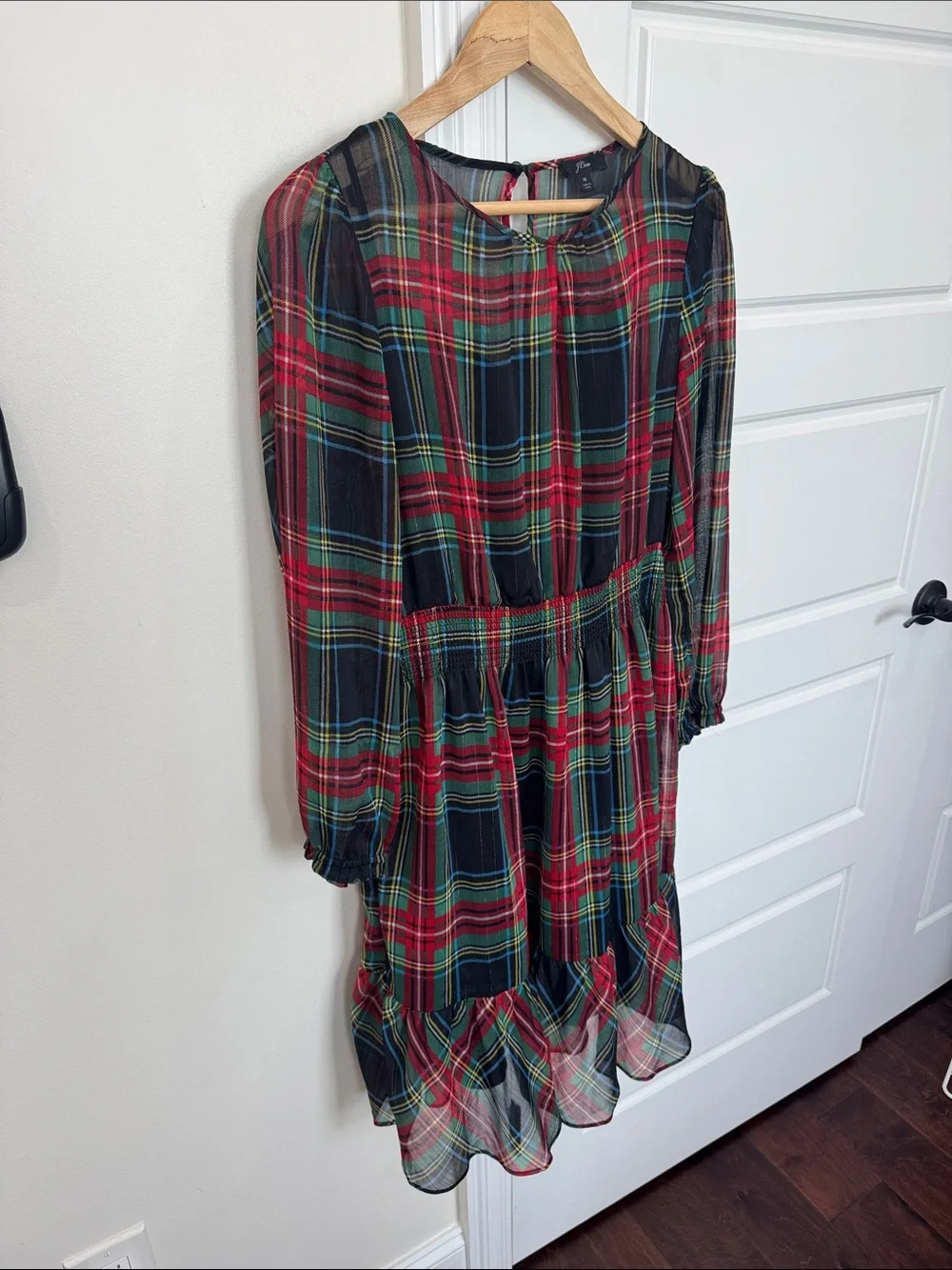 J. Crew Women’s Holiday Christmas Plaid Dress Dully Lined Sheer Overlay, Medium